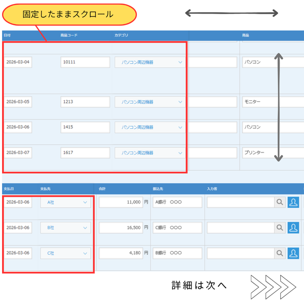 テーブル列行固定プラグイン